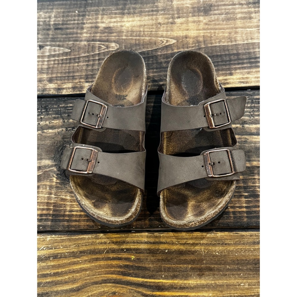 Birkenstock Arizona Sandals Brown Kids Birko-Flor Two Strap Slides Size 34